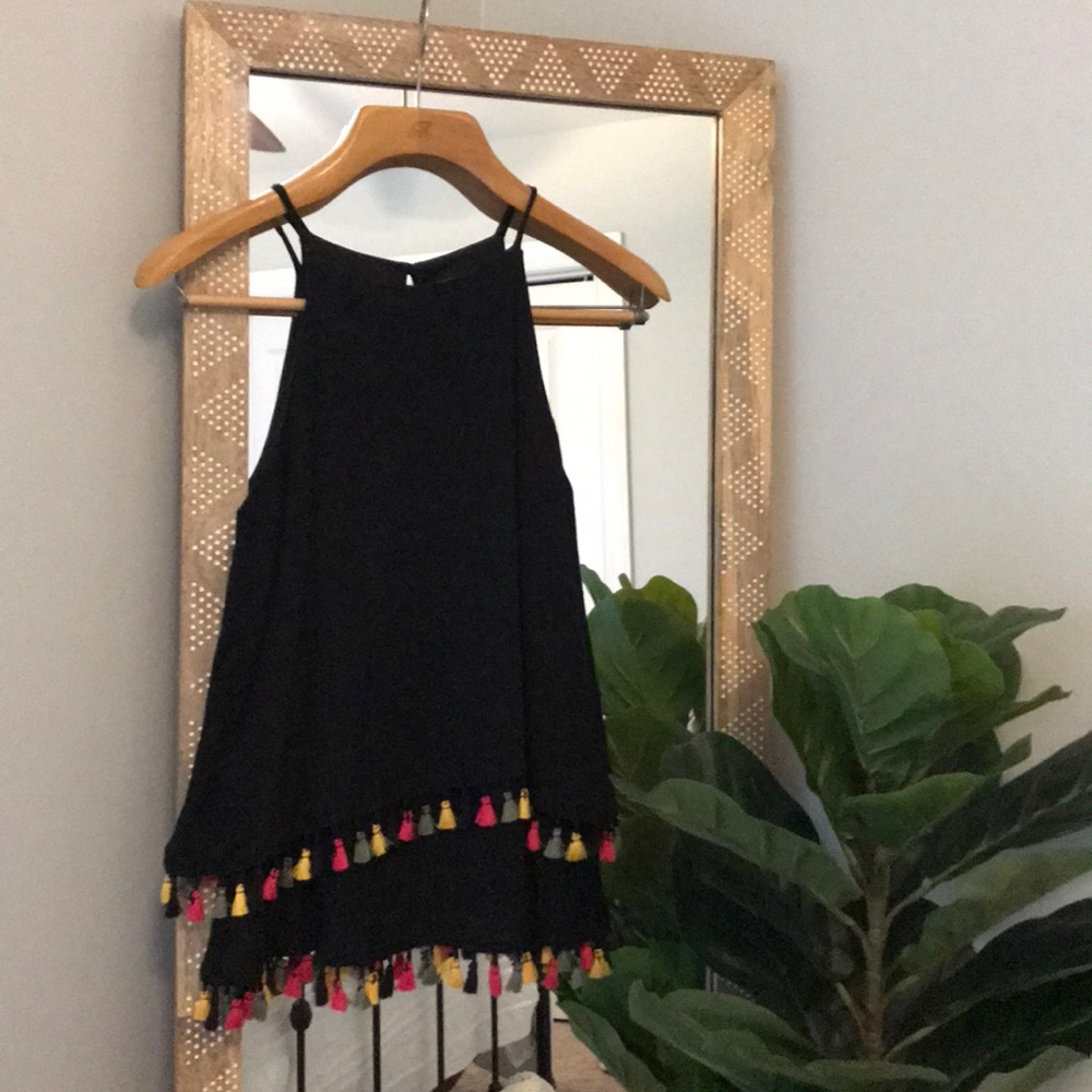 Black Layered tank with Colorful Fringe Tassles
